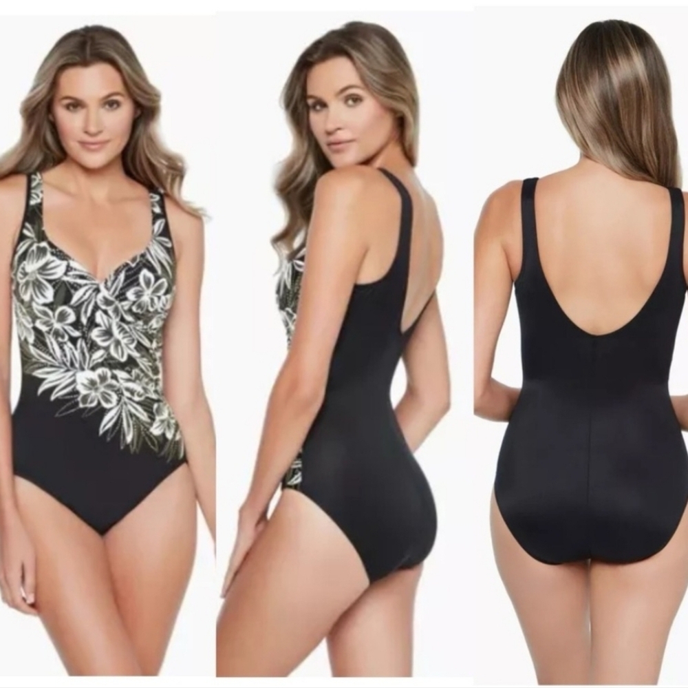 Miraclesuit Moondancer Seriphina Its A Wrap Black One Piece Swimsuit Size 10